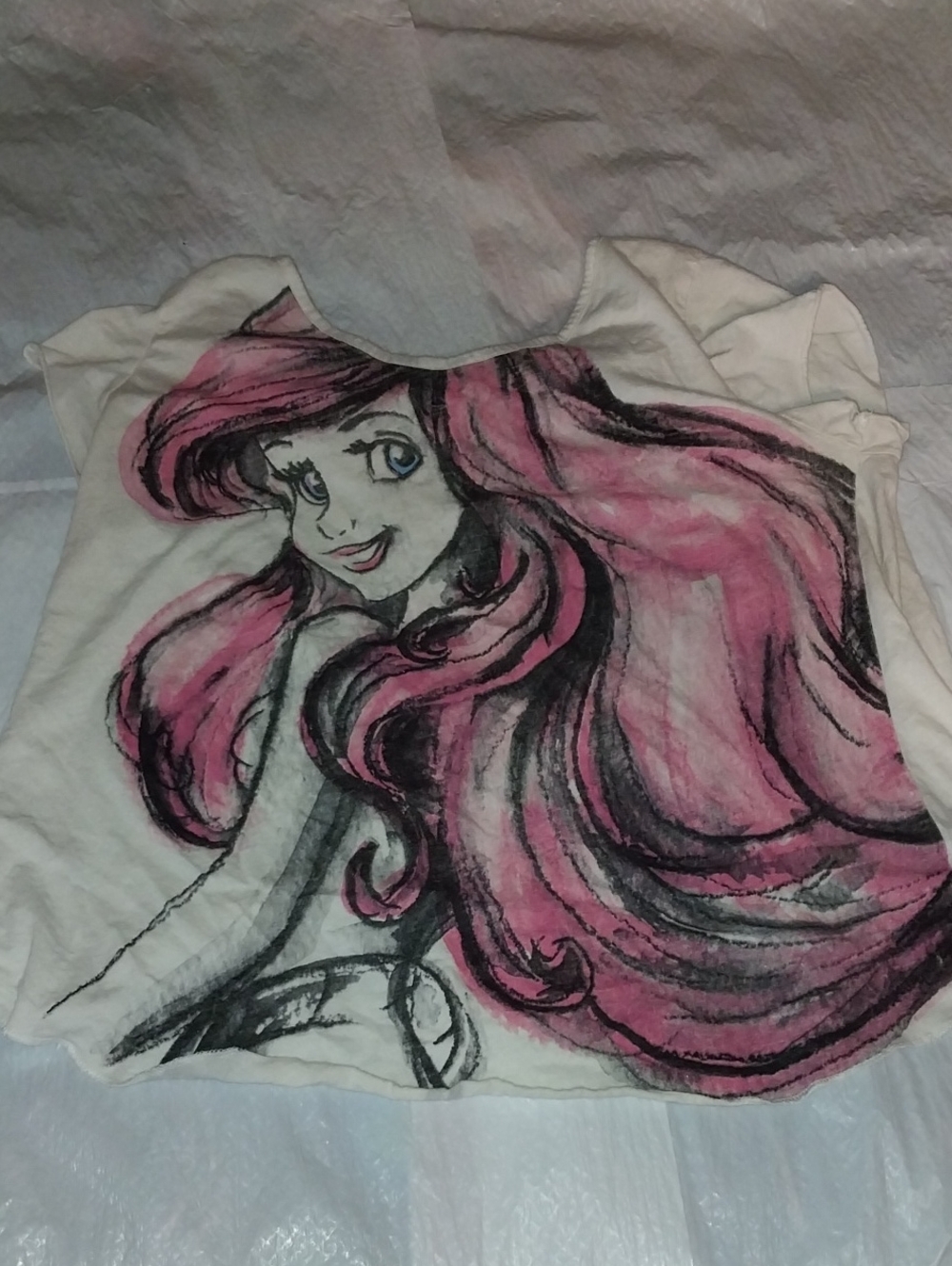 Disney White Short Sleeve Tee with Pink and Black Ariel Graphic